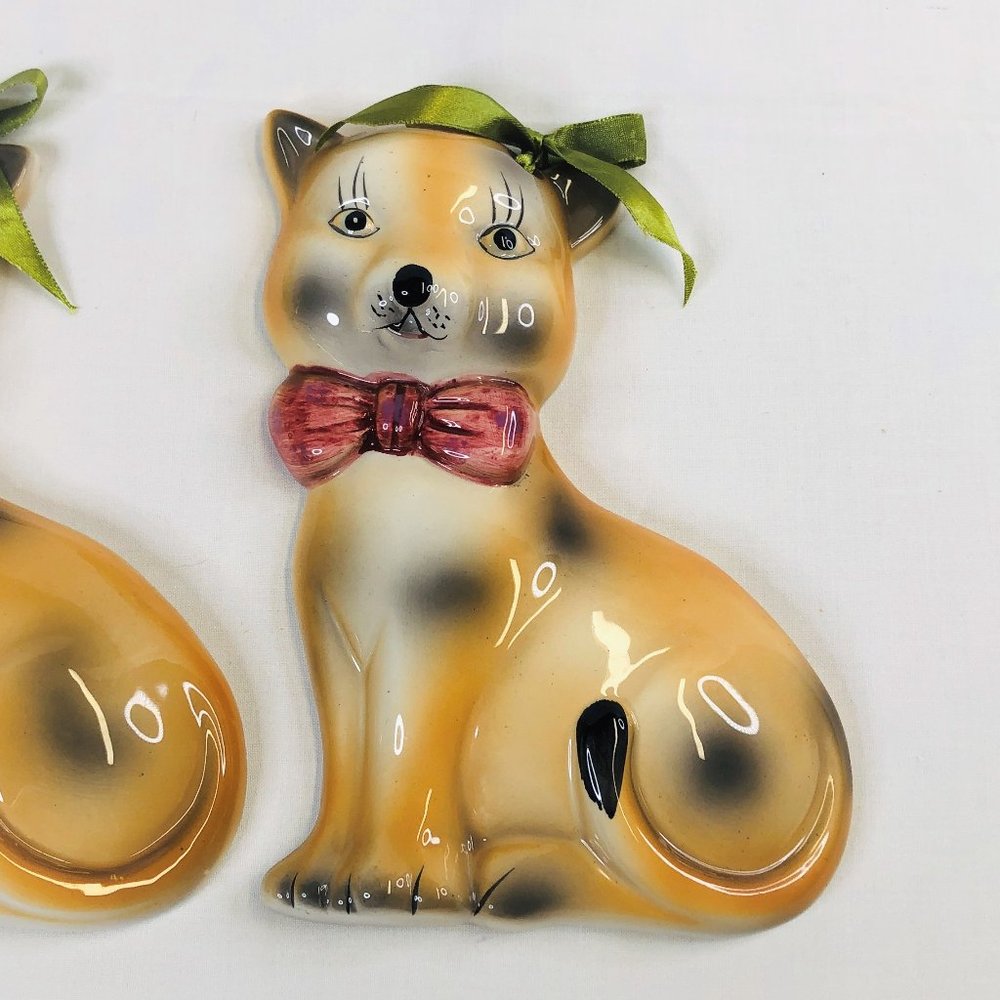 Vtg Mirtex Trading Ceramic Wall Hanging Cat with Bow Tie Decor Lot of 2 - Picture 4 of 8